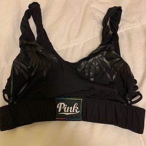 “PINK” black palm tree sports bra!